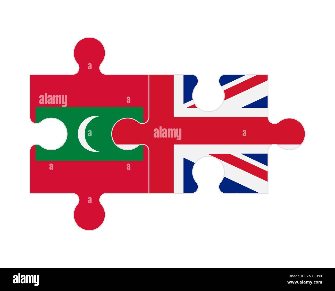 Puzzle collegato di bandiere di Maldive e Regno Unito, vettore Illustrazione Vettoriale