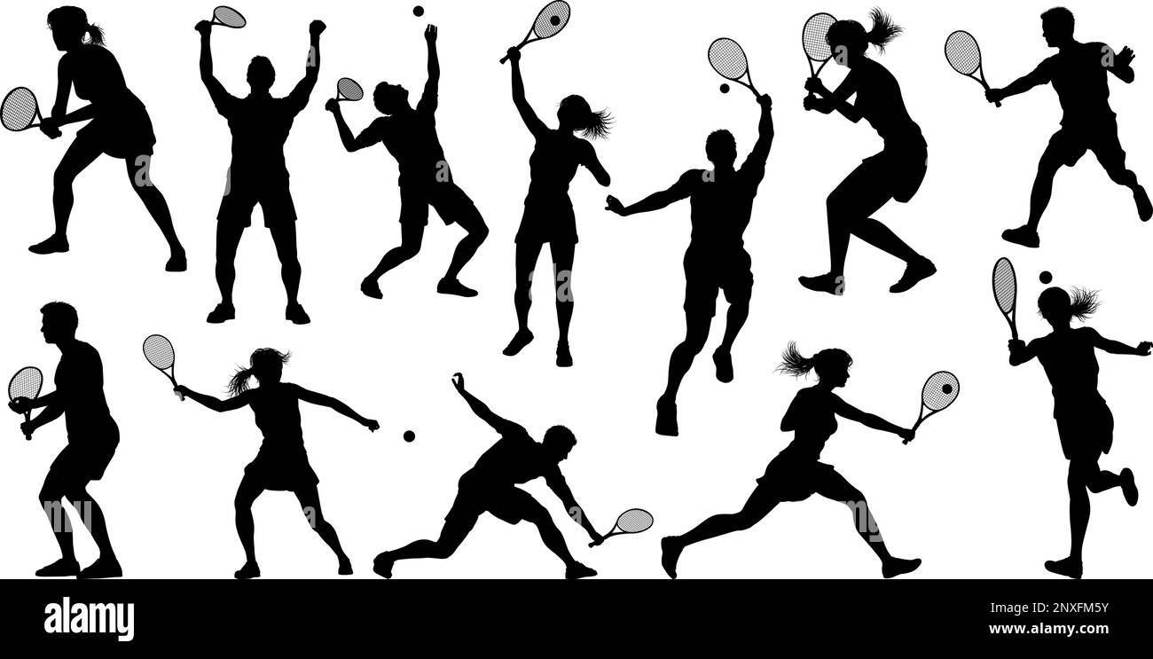 Silhouette Tennis giocatori Sport persone set Illustrazione Vettoriale