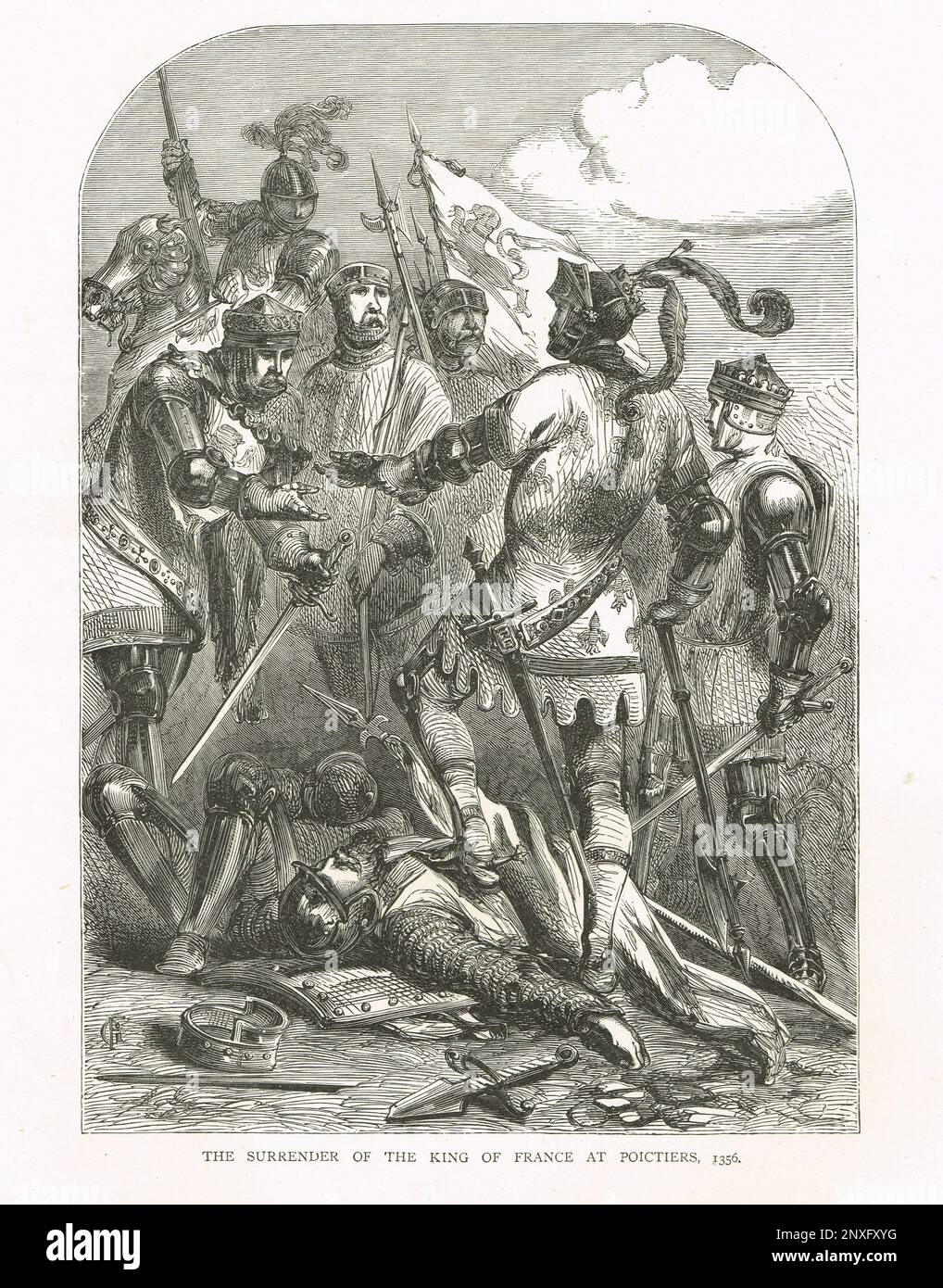 Resa del re Giovanni II di Francia, chiamato anche Giovanni il bene. La battaglia di Poitiers, Francia, 1356 Foto Stock