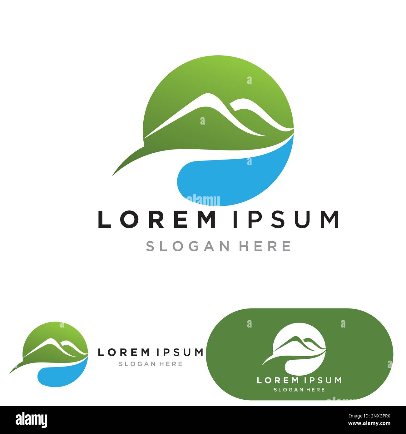 Icona con logo mountain - illustrazione stock Illustrazione Vettoriale