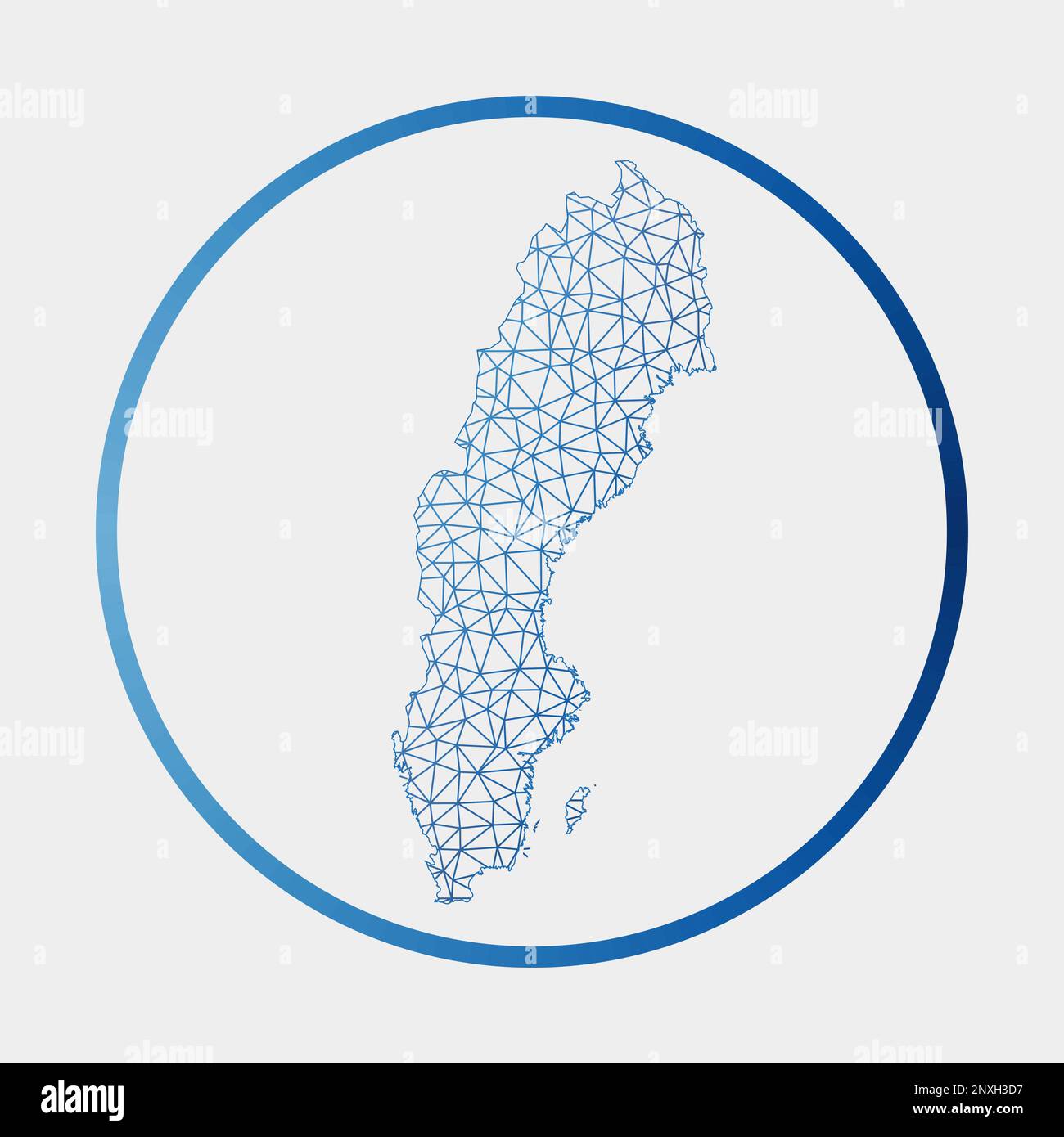 Icona Svezia. Mappa della rete del paese. Cartello rotondo svedese con anello gradiente. Tecnologia, Internet, rete, concetto di telecomunicazione. Illustrazione Vettoriale
