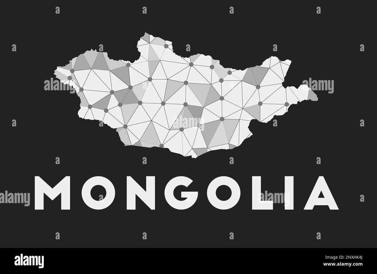 Mongolia - mappa della rete di comunicazione del paese. Mongolia design geometrico alla moda su sfondo scuro. Tecnologia, internet, rete, telecomunicazioni Illustrazione Vettoriale