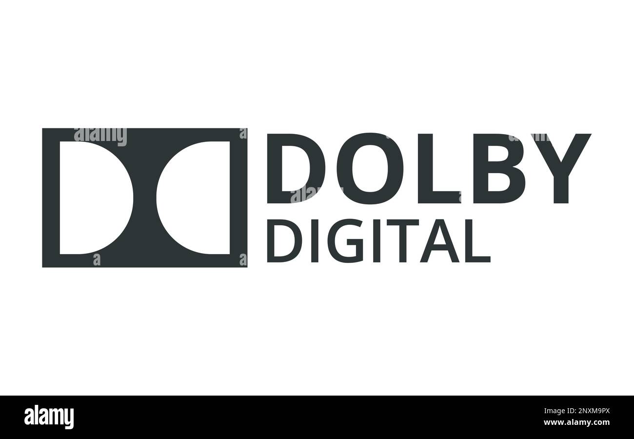 Simbolo monocromatico Dolby Digital. Vettore di disegno piatto. Illustrazione Vettoriale