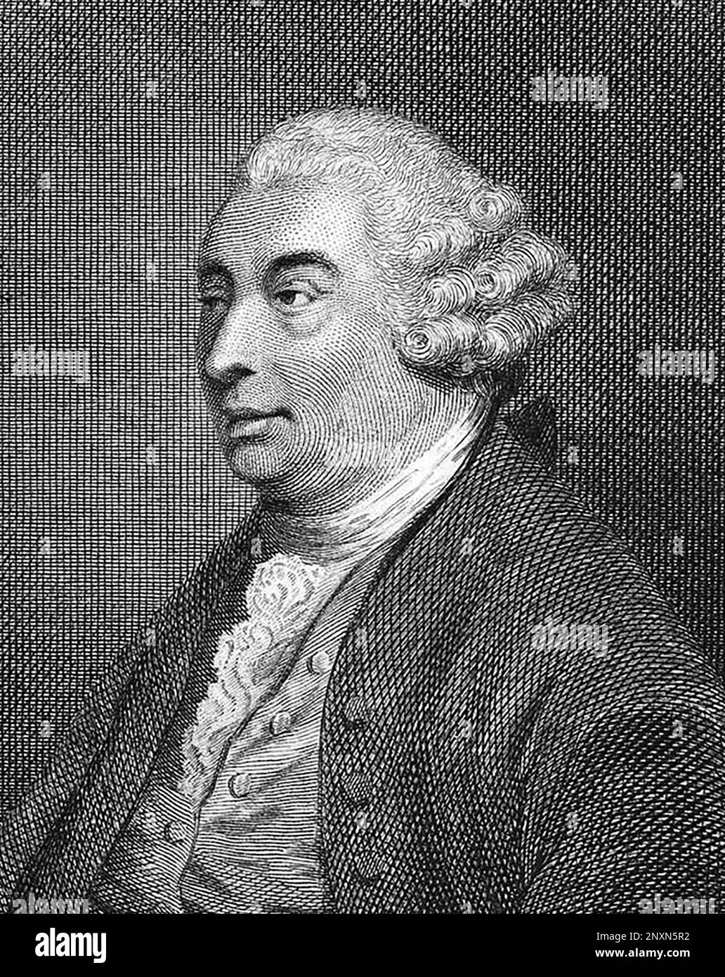 David Hume (1711-1776), filosofo, storico ed economista dell'Illuminismo scozzese, meglio conosciuto oggi per il suo sistema altamente influente di empirismo filosofico, scetticismo e naturalismo. Stampa non datata di Joseph Collyer, (1748-1827) dopo Thomas Stothard (1755-1834). Foto Stock