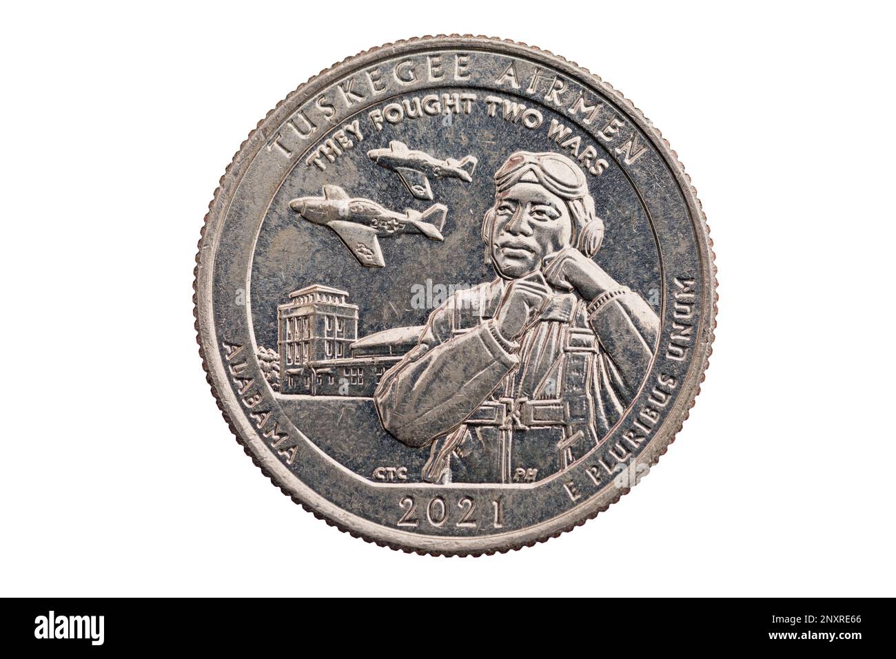 Moneta commemorativa di un quarto di Tuskegee Airmen isolata su bianco Foto Stock
