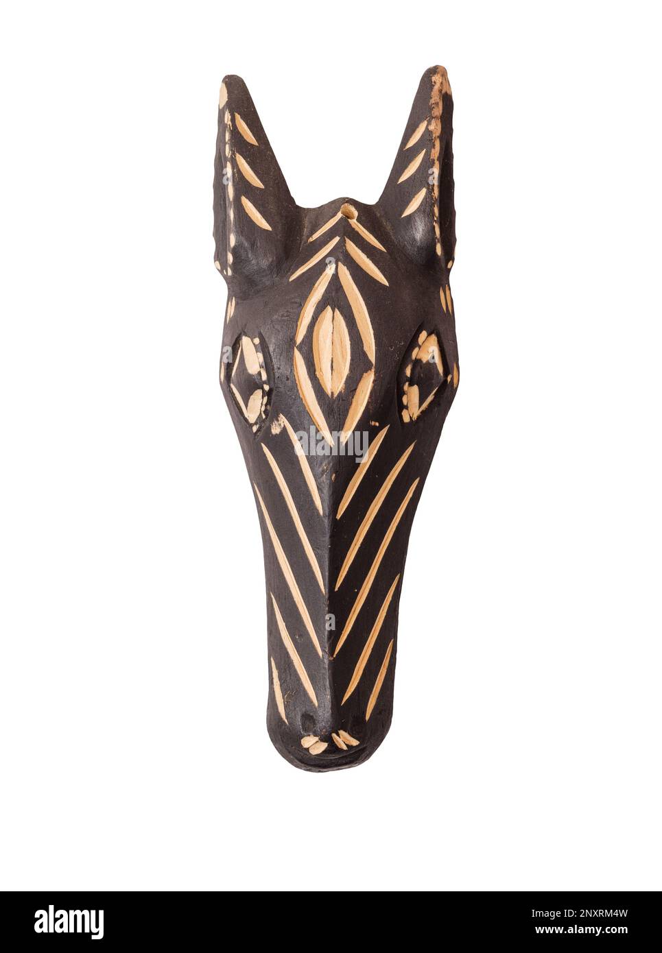 Scultura africana maschera in legno zebra isolata su bianco Foto Stock