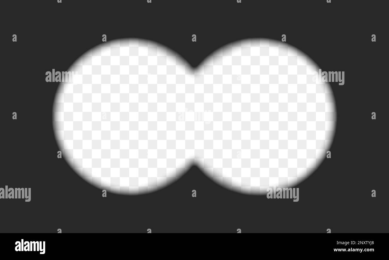 Modello di vista binoculare con campo di sfondo trasparente vuoto. Strumento ottico militare, di caccia o spia per la ricerca, l'ingrandimento, l'esplorazione, il seguito, l'indagine. Illustrazione vettoriale Illustrazione Vettoriale