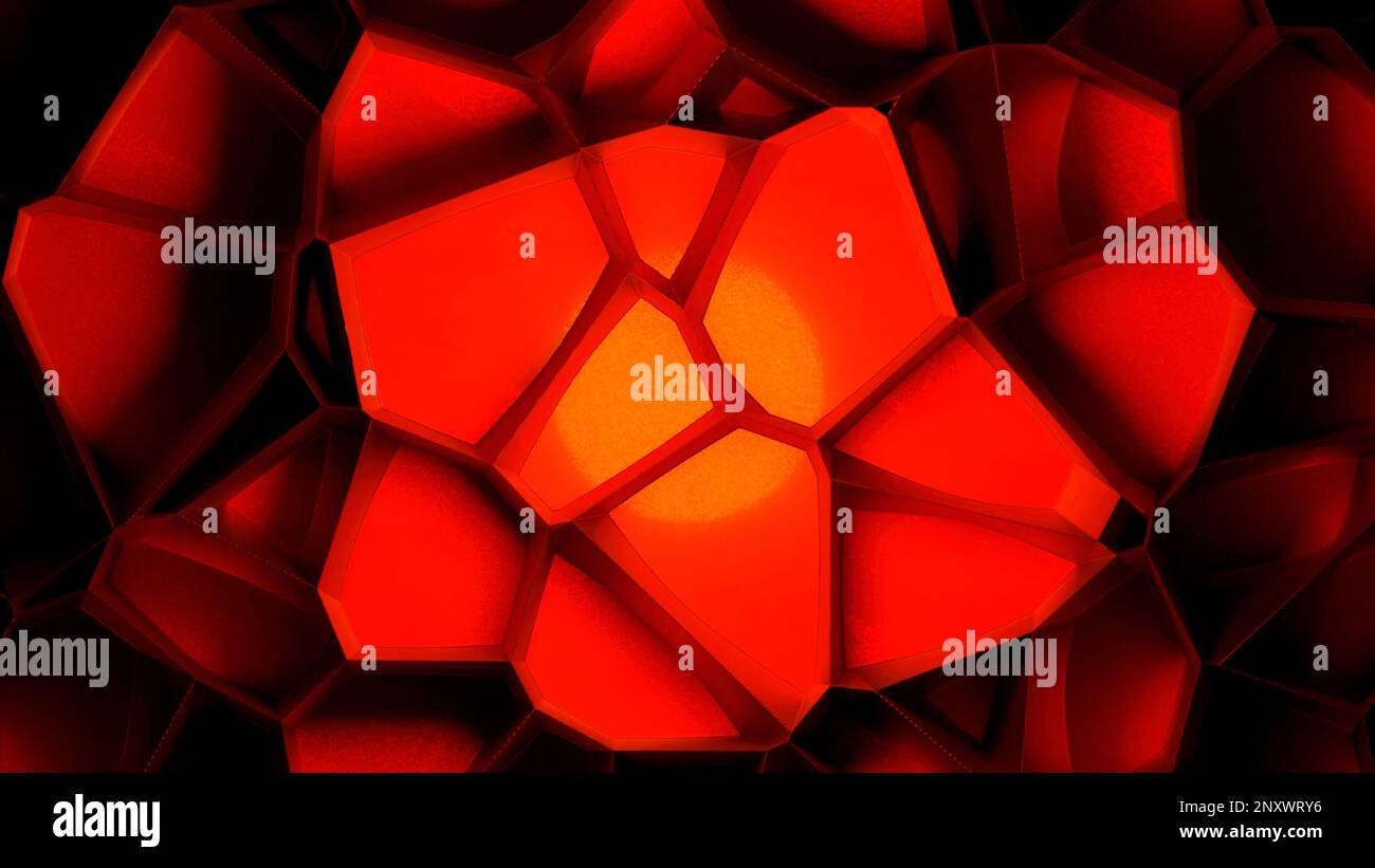 Bella animazione astratta con elementi triangolari 3D. Design. Forma colorata e trasformante Foto Stock