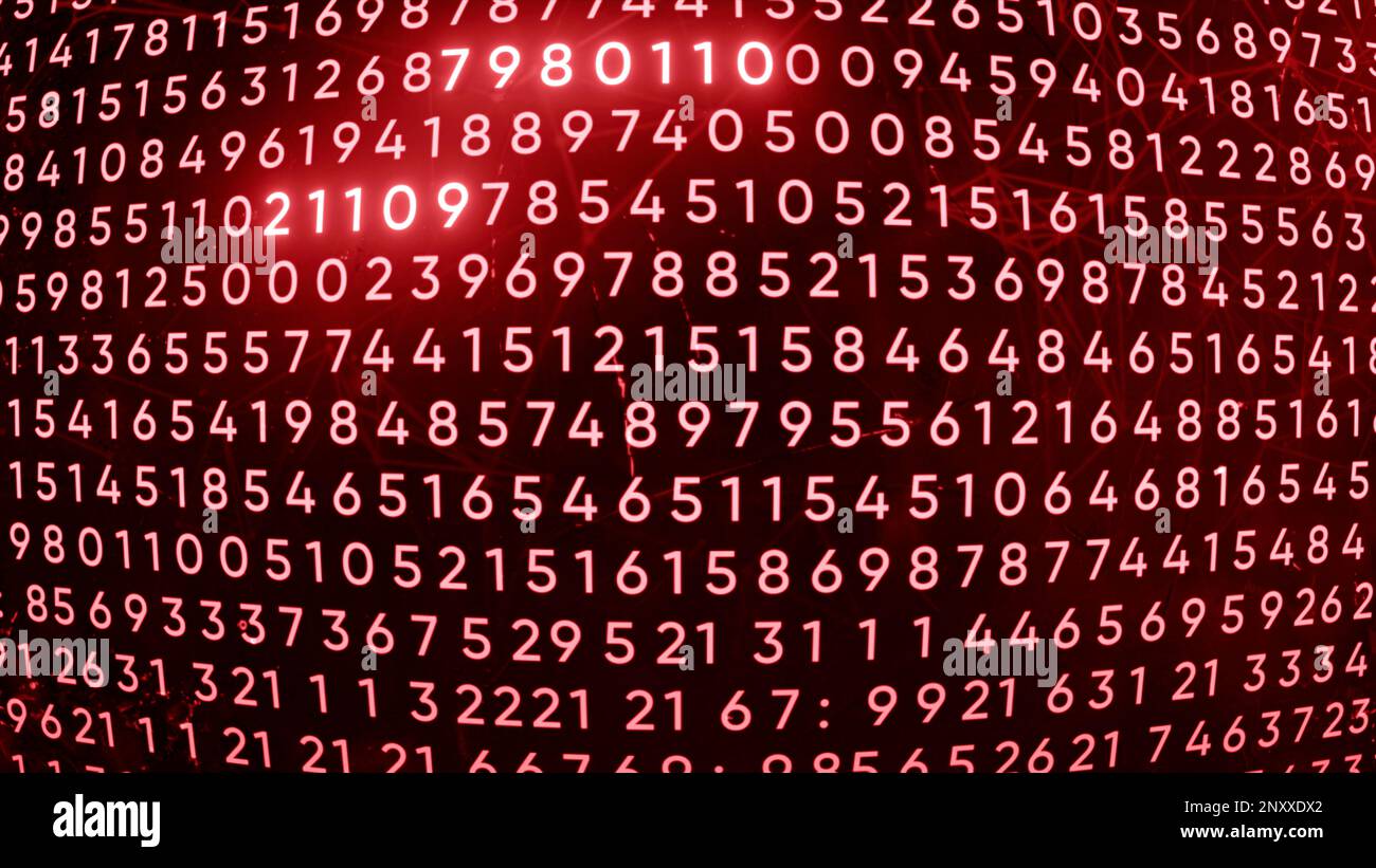 Concetto astratto di tecnologia futuristica. Movimento. Codice dei numeri sullo sfondo di linee e punti fluttuanti in plexus Foto Stock