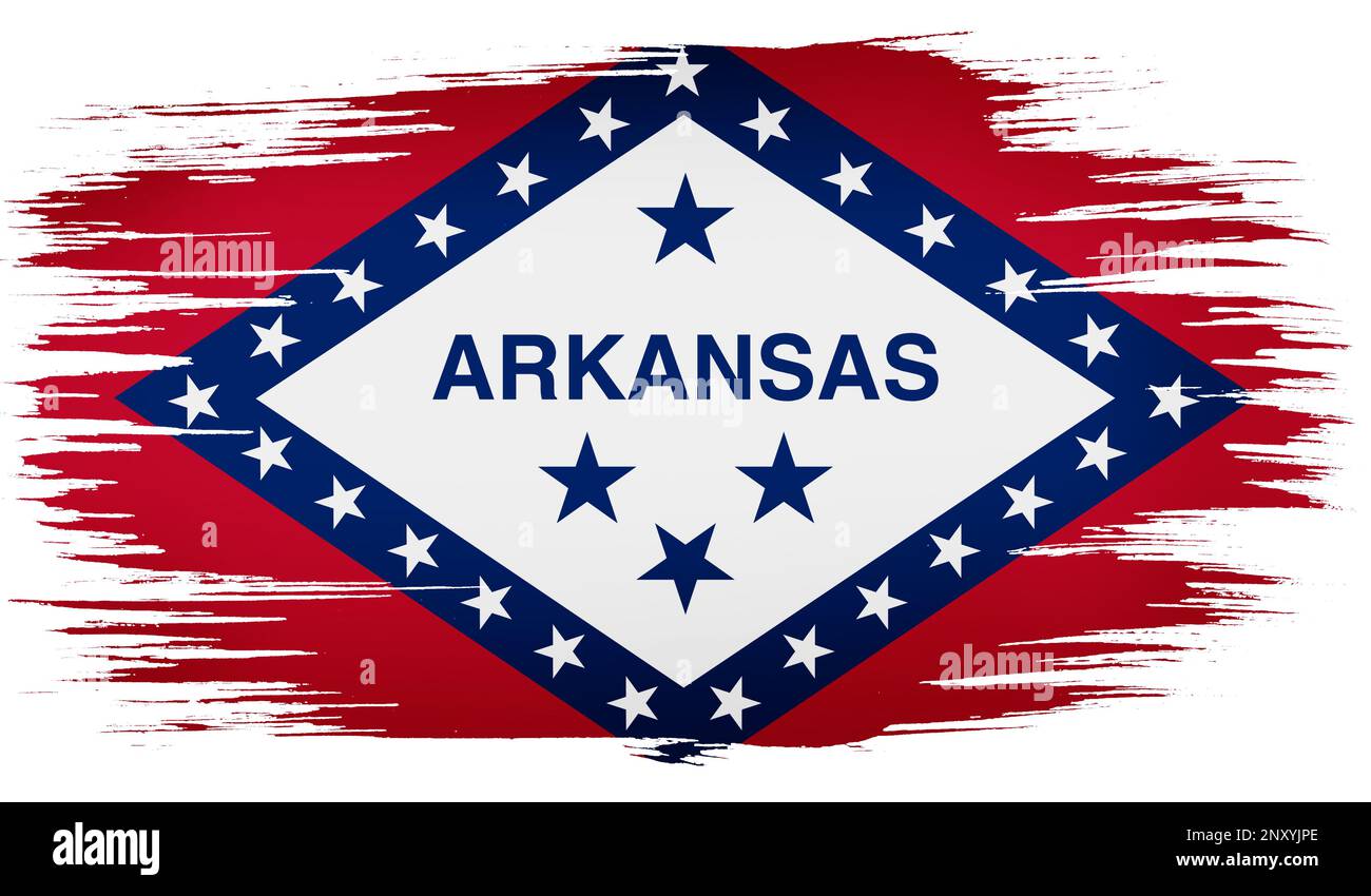 Coloratissimi tratti di pennello disegnati a mano dipinta bandiera dello stato dell'Arkansas, USA. Modello per banner, biglietti, pubblicità, pubblicità televisiva, annunci, web design e mag Foto Stock