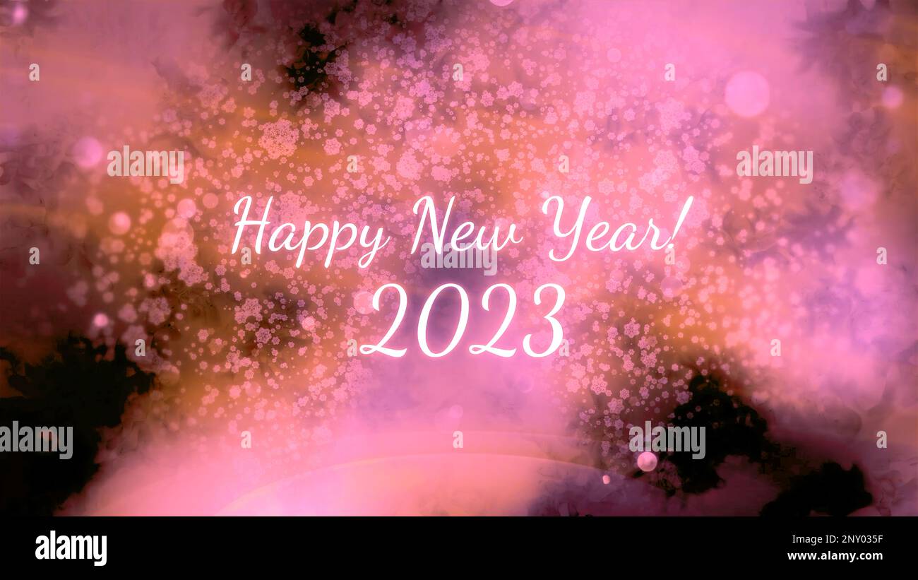 Felice anno nuovo 2023 iscrizione. Movimento. Bella animazione festiva con iscrizione felice anno nuovo nel 2023. Felice anno nuovo sullo sfondo di Bright s. Foto Stock