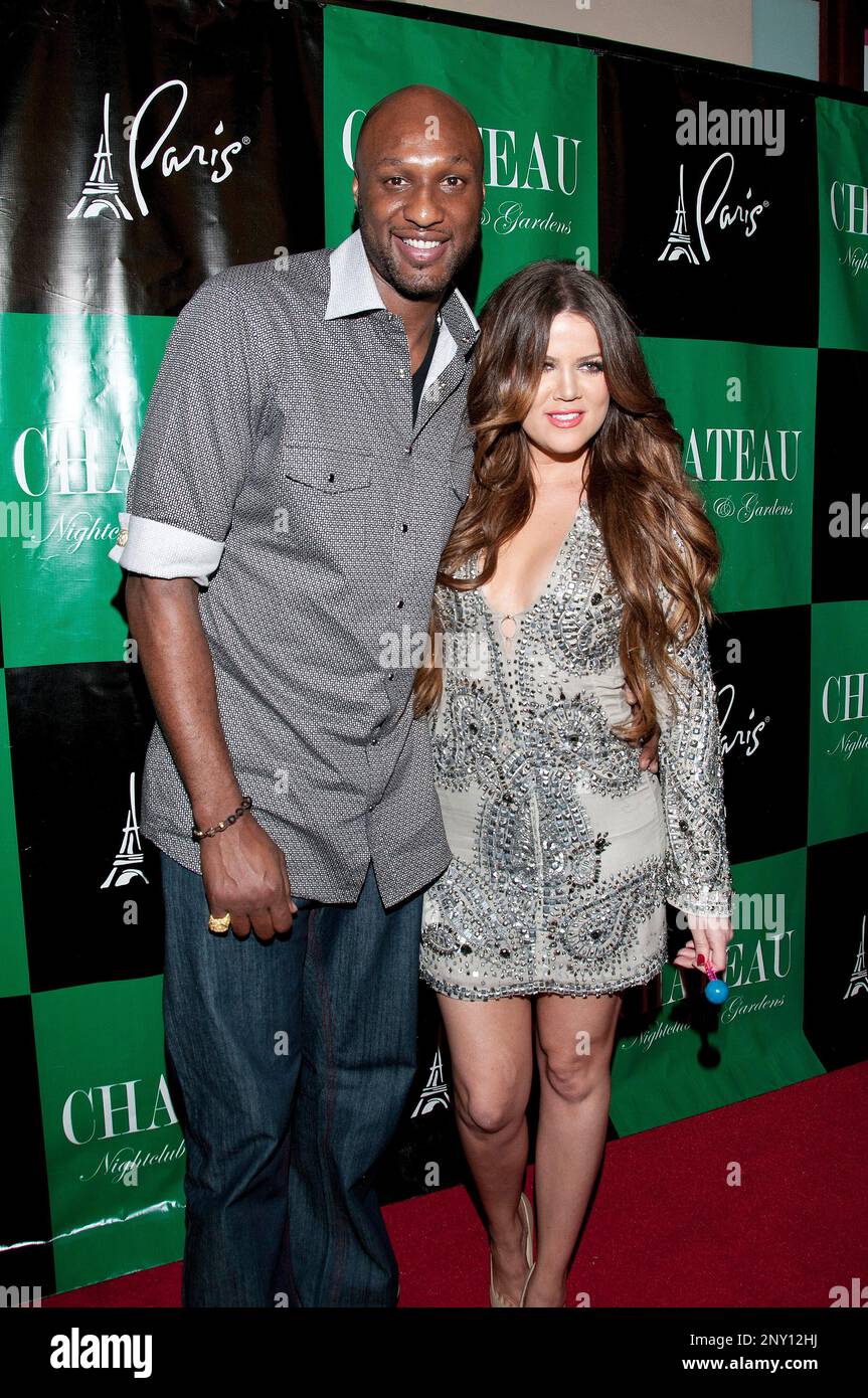 Khloe Kardashian Odom e suo marito, Lamar Odom celebrano il compleanno di Khloe al Chateau Nightclub & Gardens al Paris Resort di Las Vegasat venerdì 17 giugno 2011. Credito: RD/MediaPunch Foto Stock