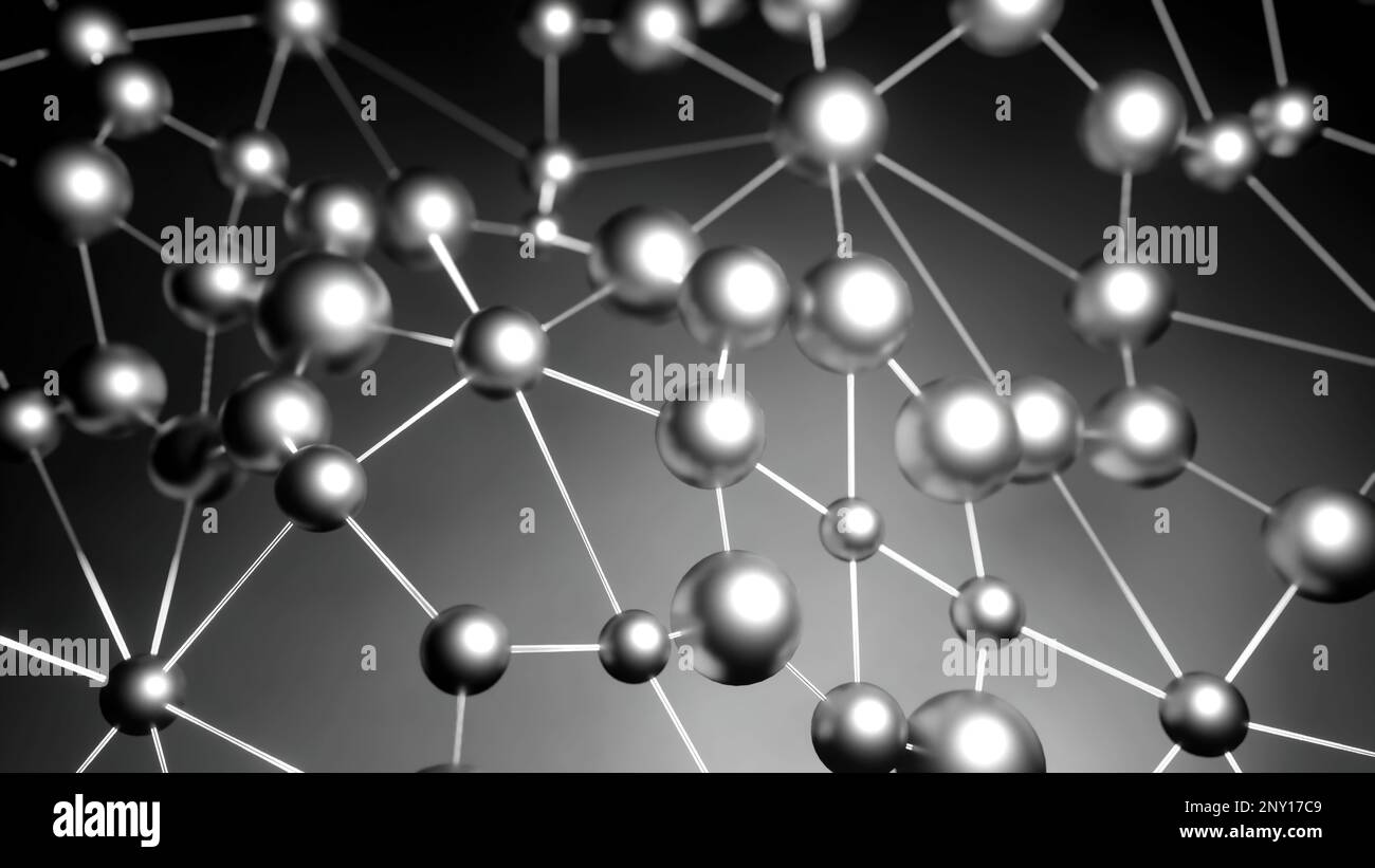 Sfondo grigio e verde. Design.Un'interessante animazione luminosa su cui viene creata una griglia come se fosse fatta di atomi ed è interconnessa e che si può vedere Foto Stock