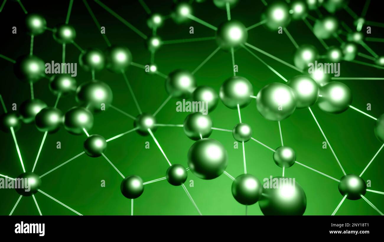 Sfondo grigio e verde. Design.Un'interessante animazione luminosa su cui viene creata una griglia come se fosse fatta di atomi ed è interconnessa e che si può vedere Foto Stock