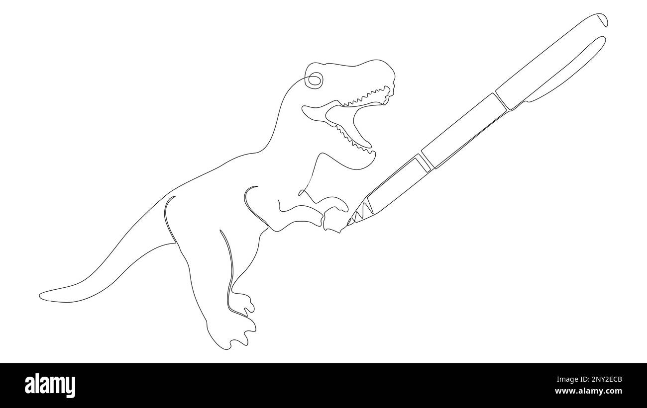Una linea continua di Tyrannosaurus Rex disegnata con una matita, pennarello. Concetto di vettore di illustrazione a linea sottile. Disegno di contorno idee creative. Illustrazione Vettoriale