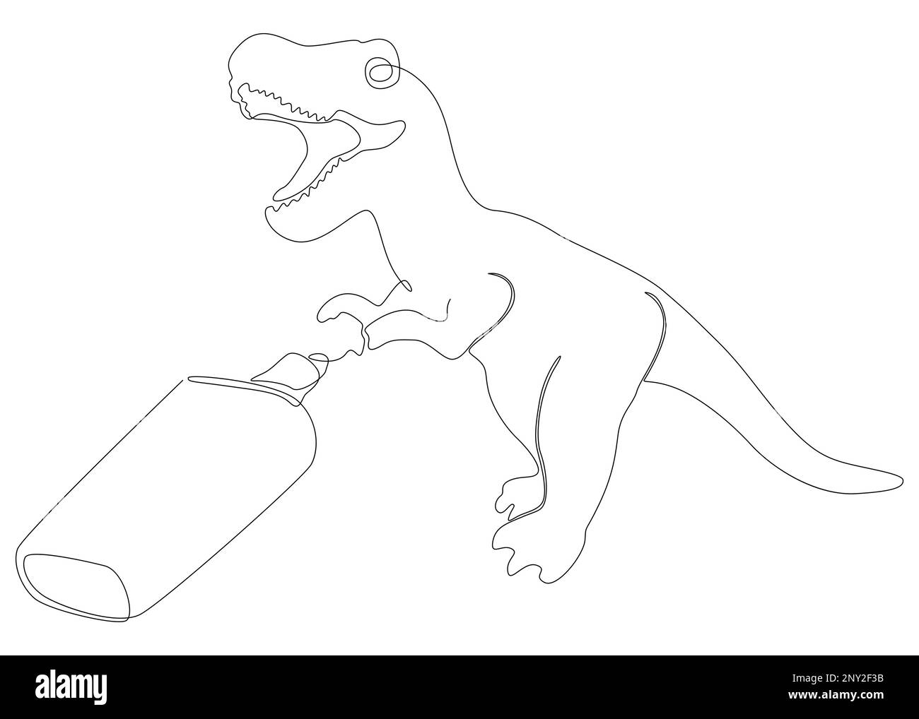 Una linea continua di Tyrannosaurus Rex disegnata con una matita, pennarello. Concetto di vettore di illustrazione a linea sottile. Disegno di contorno idee creative. Illustrazione Vettoriale