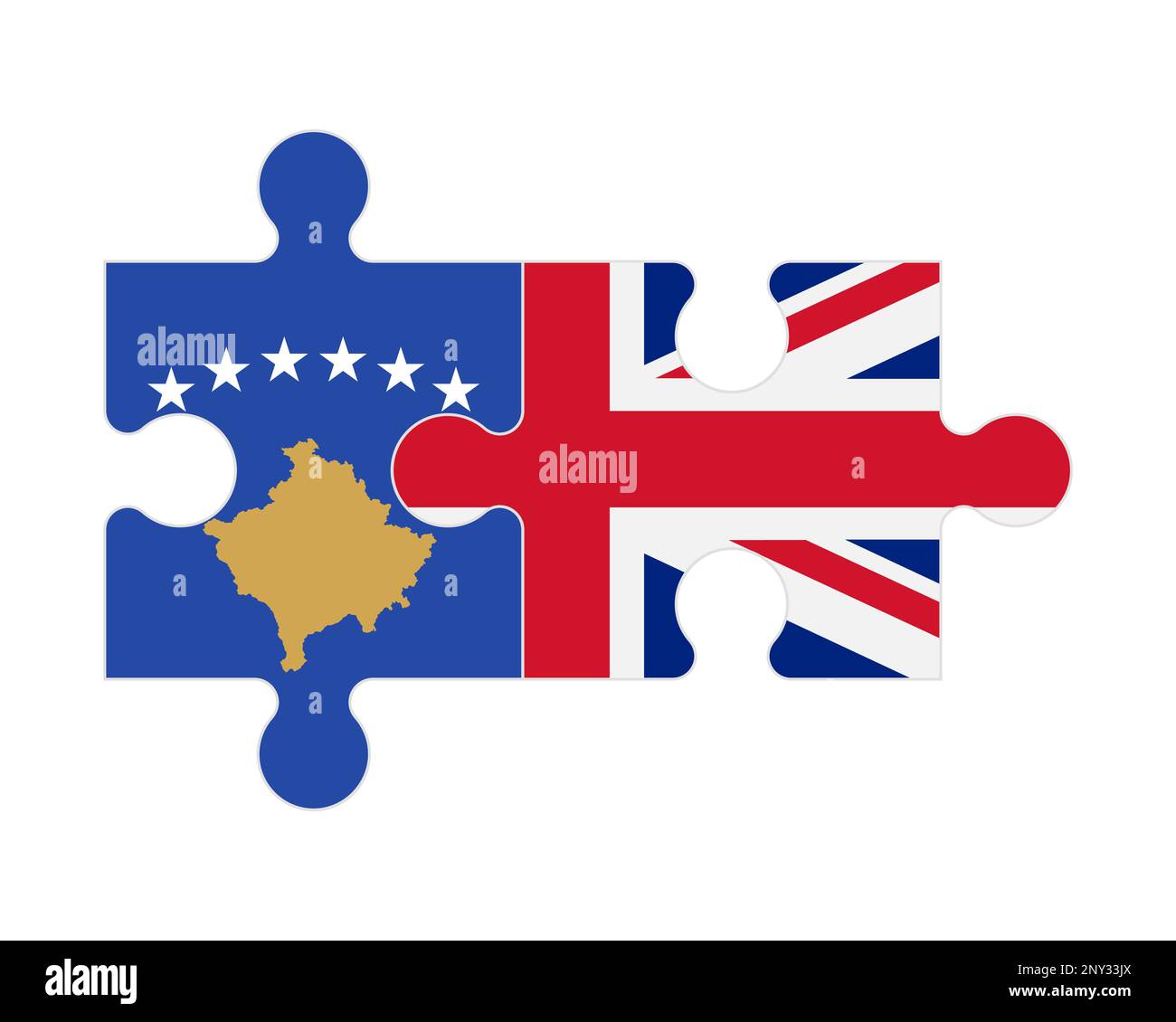 Puzzle collegato di bandiere del Kosovo e del Regno Unito, vettore Illustrazione Vettoriale