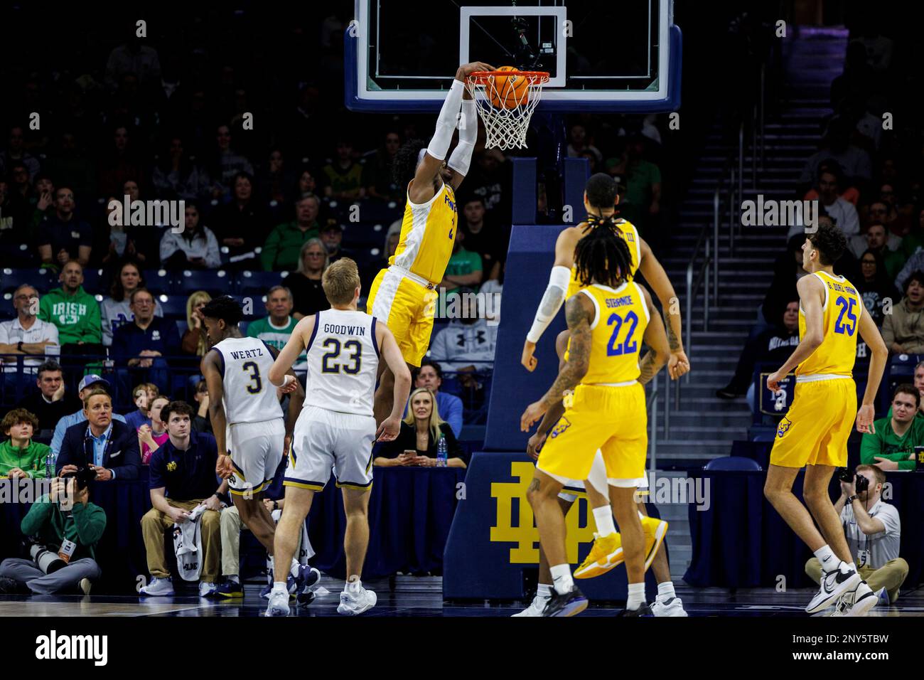 South Bend, Indiana, Stati Uniti. 01st Mar, 2023. Il futuro Blake Hinson di Pittsburgh (2) si incula durante l'azione di gioco di pallacanestro NCAA tra i Pittsburgh Panthers e i Notre Dame Fighting Irish al Purcell Pavilion al Joyce Center a South Bend, Indiana. Notre Dame sconfisse Pittsburgh 88-81. John Mersits/CSM/Alamy Live News Foto Stock