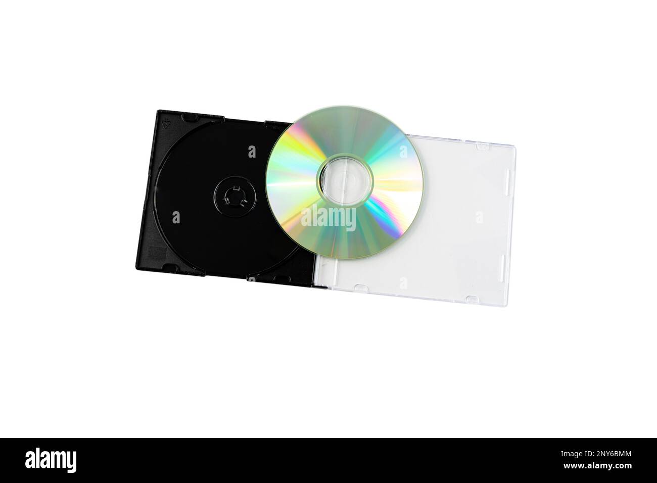 DVD con custodia in plastica isolata su sfondo bianco Foto Stock