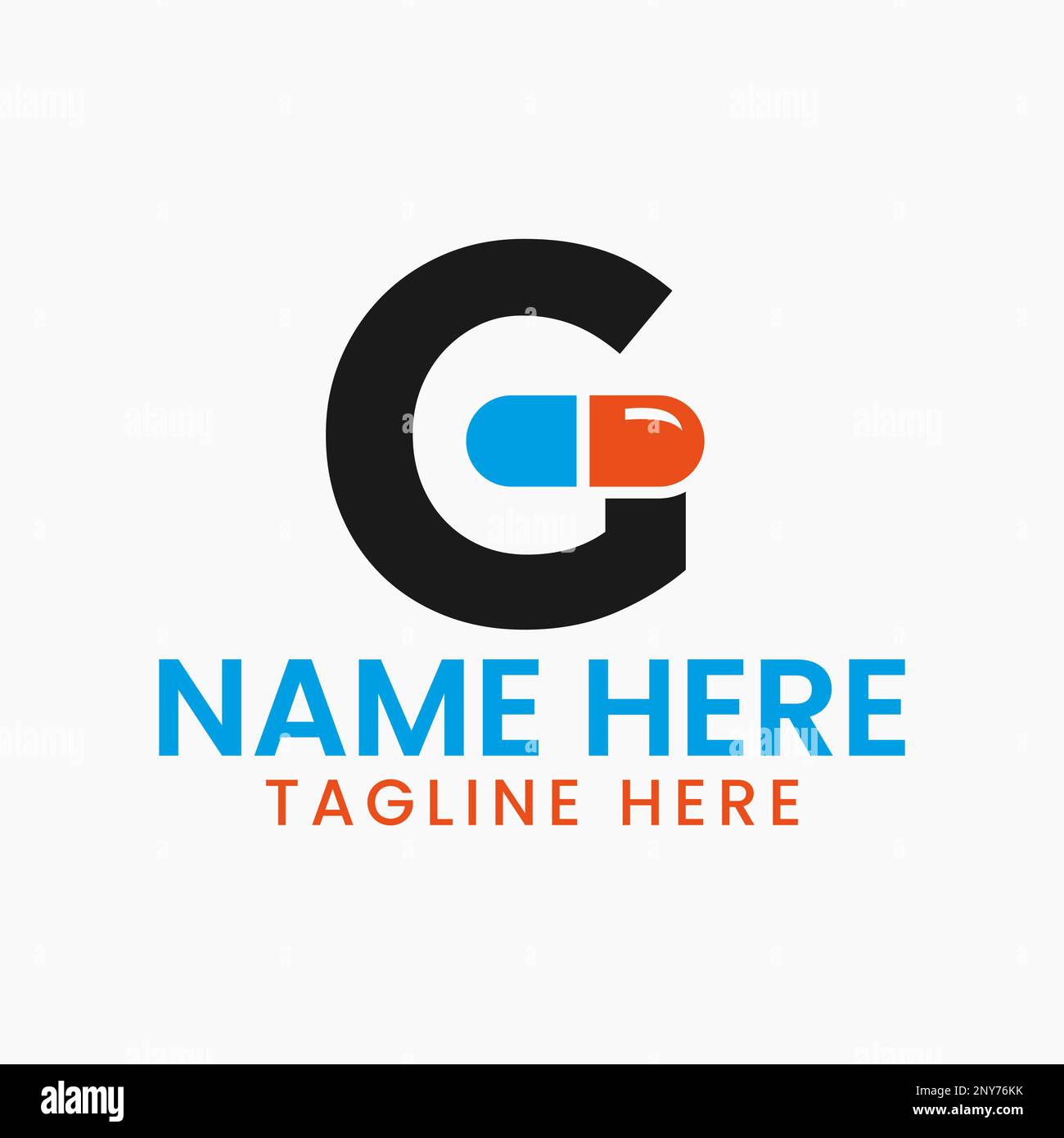 Lettera G Medicina Logo Design Concept con simbolo pila Illustrazione Vettoriale