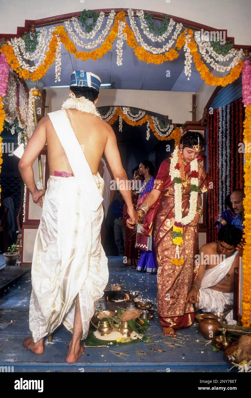 Matrimonio Udupi Madhwa Brahmin a Karnataka, India Foto Stock
