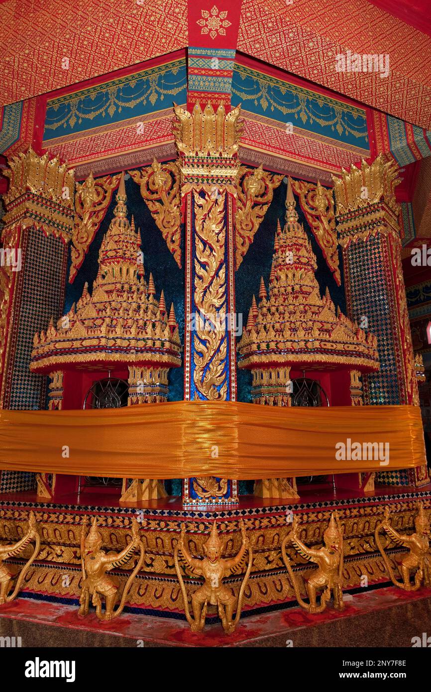 Decorazione del tempio di Songkran, Wat Bang Riang, tempio buddista, Thap Put, Amphoe hap Put, Provincia di Phang Nga, Thailandia, Sud-est asiatico Foto Stock