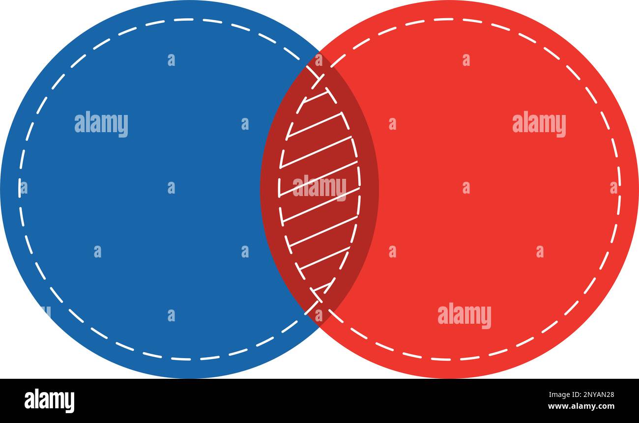 Il diagramma Venn unisce i cerchi rossi e blu al segno infografico della carta. Illustrazione Vettoriale