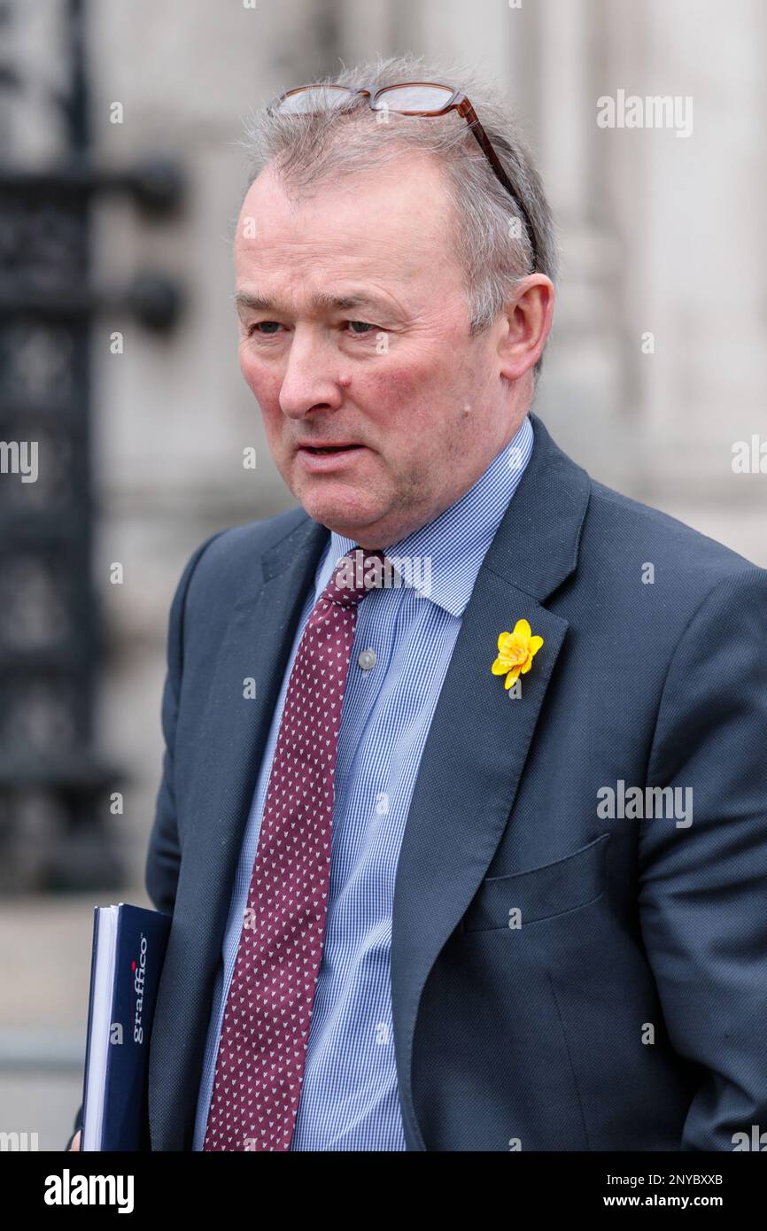 Westminster, Londra, Regno Unito. 1st marzo 2023. Simon Hart, deputato conservatore, Segretario del Tesoro del Parlamento (Capo Whip), che si è fatto uscire dal Parlamento dopo il PMQ. Foto di Amanda Rose/Alamy Live News Credit: amanda Rose/Alamy Live News Foto Stock