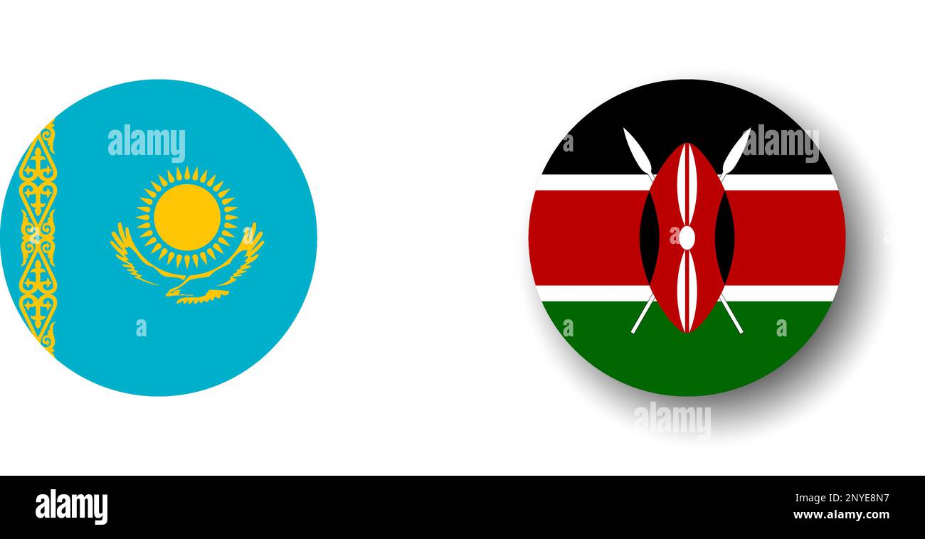 Bandiera Kenya - icona a forma di cerchio o badge vettoriale piatto con ombra sfumata. Illustrazione Vettoriale