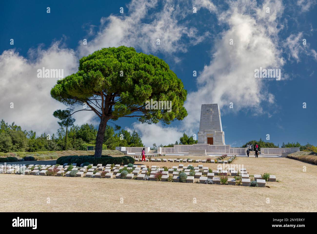 Gallipoli, Canakkale, Turchia - 26 settembre 2021: Monumento in memoria dei soldati Anzac che hanno perso la vita a Gallipoli, Canakkale, pino iconico Foto Stock