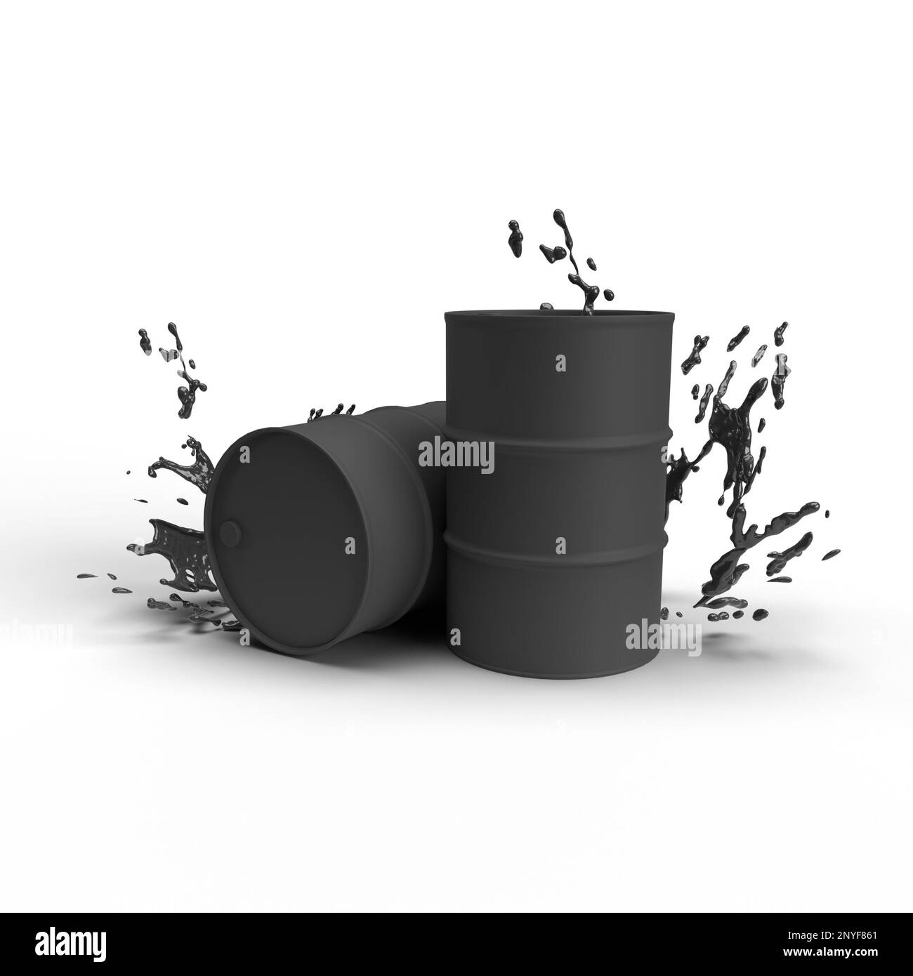 Barilotti neri per olio crudele o petrolio, rappresentazione 3D. Foto Stock