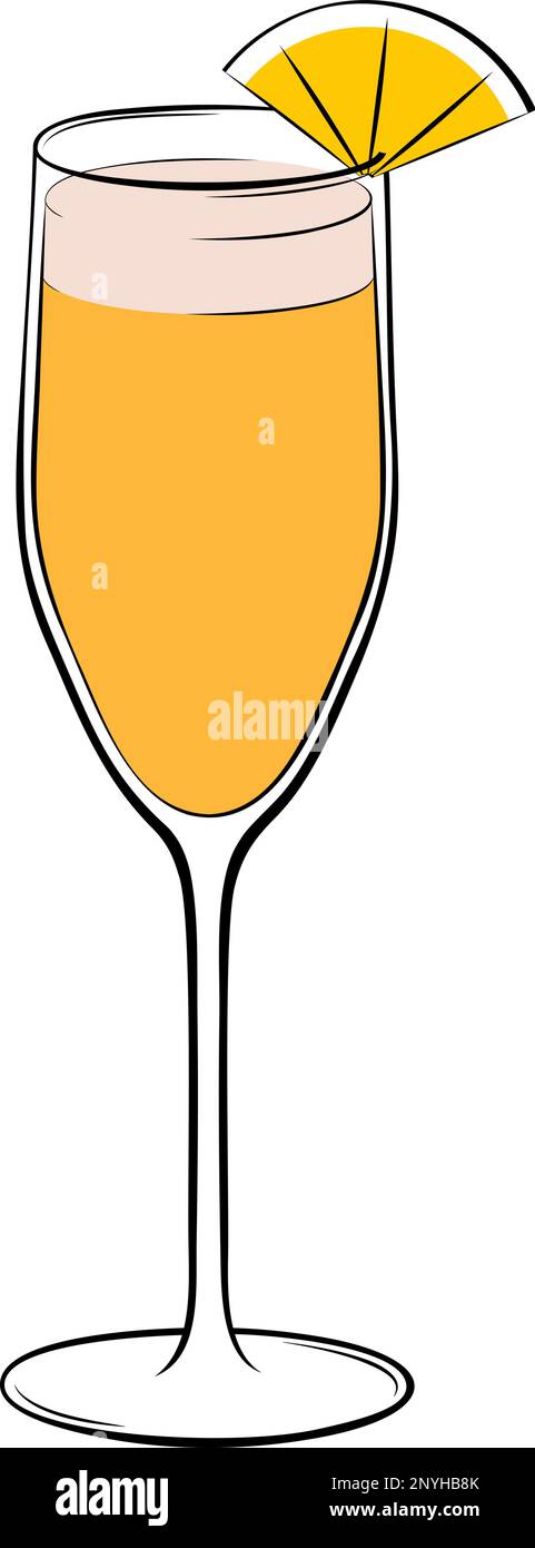 Cocktail sherbet Mimosa Punch decorato con zeppa arancione. Illustrazione vettoriale delle bevande alcoliche classiche Illustrazione Vettoriale