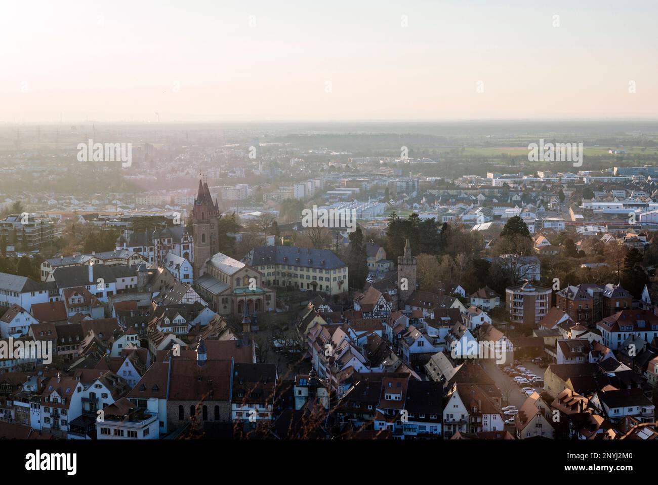 Weinheim: Paesaggio urbano visto da Burg Windeck Foto Stock