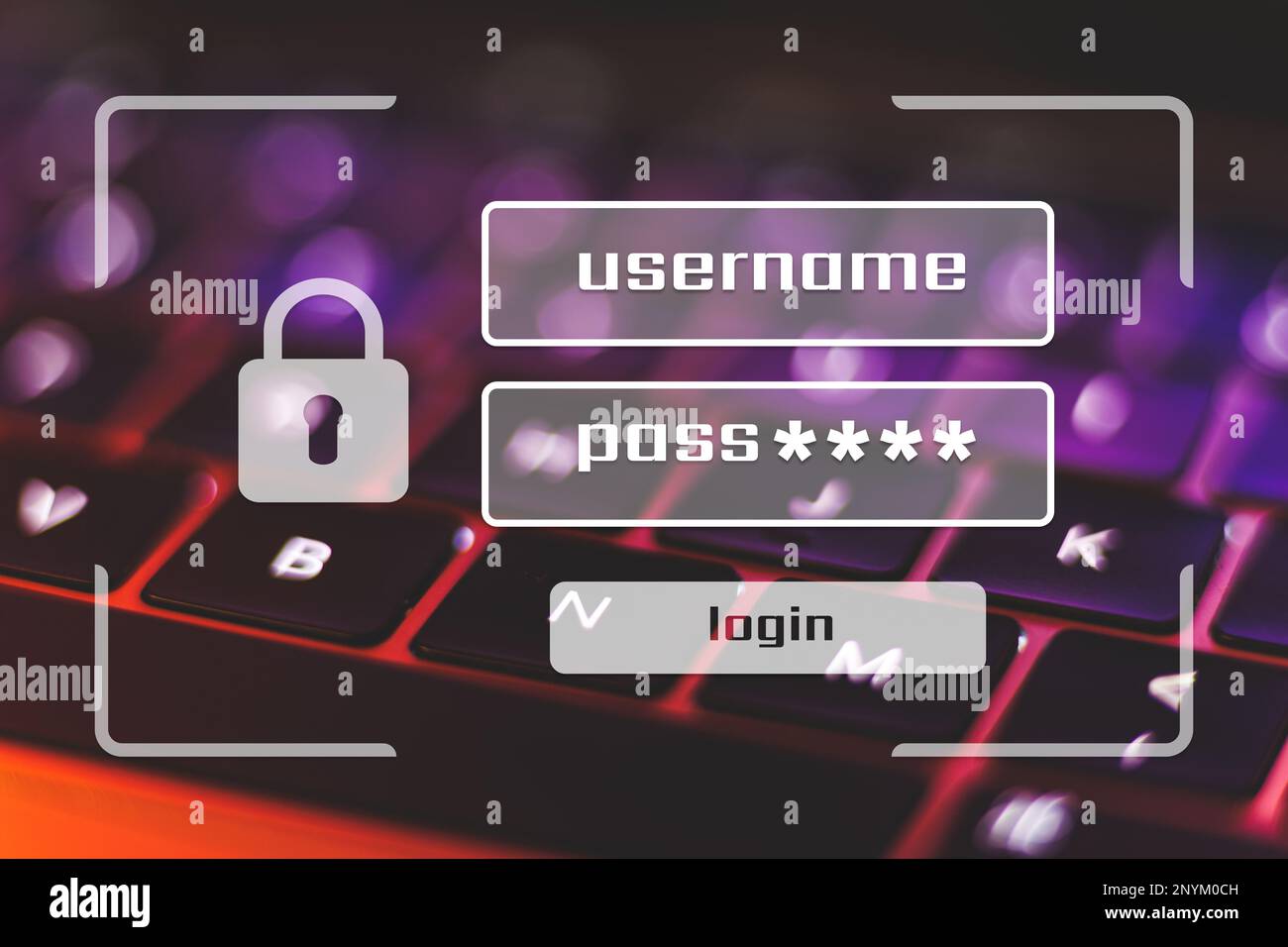 Immissione della password su sfondo sfocato della tastiera del notebook. Foto di alta qualità Foto Stock