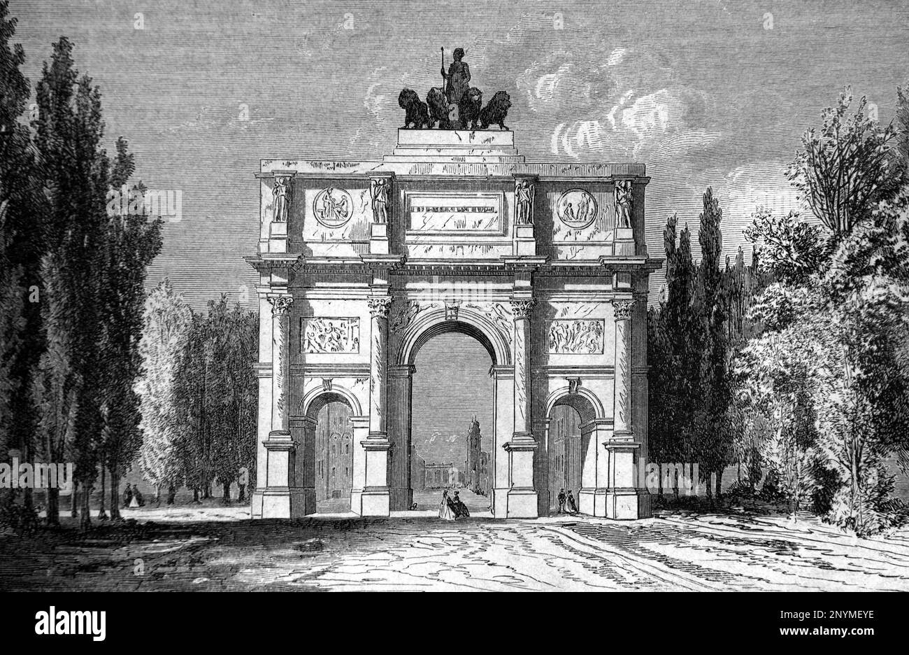 Siegestor, porta della Vittoria, un Arco della memoria (completato nel 1852) Monaco di Baviera Germania. Vintage Engraving o Illustrazione 1862 Foto Stock