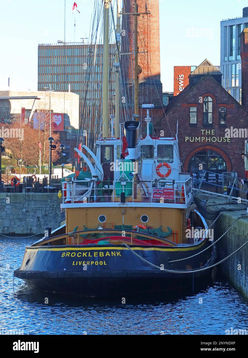 Brocklebank Motor Tug, costruito da WJ Yarwood di Northwich, ormeggiato ad Albert Dock, Liverpool, Merseyside, Inghilterra, Regno Unito, L3 4AF Foto Stock