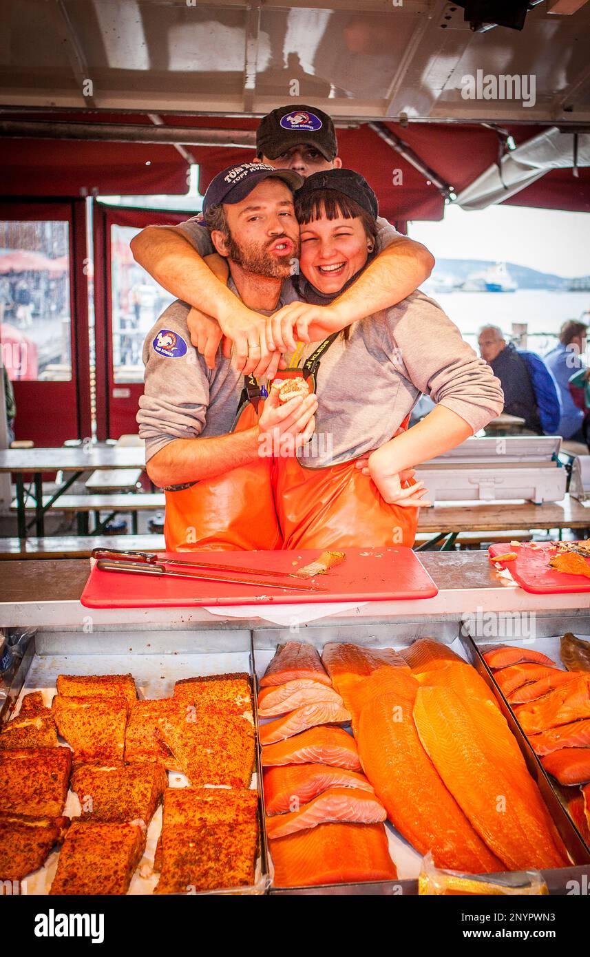 Mercato del pesce ,Bergen, Norvegia. Foto Stock