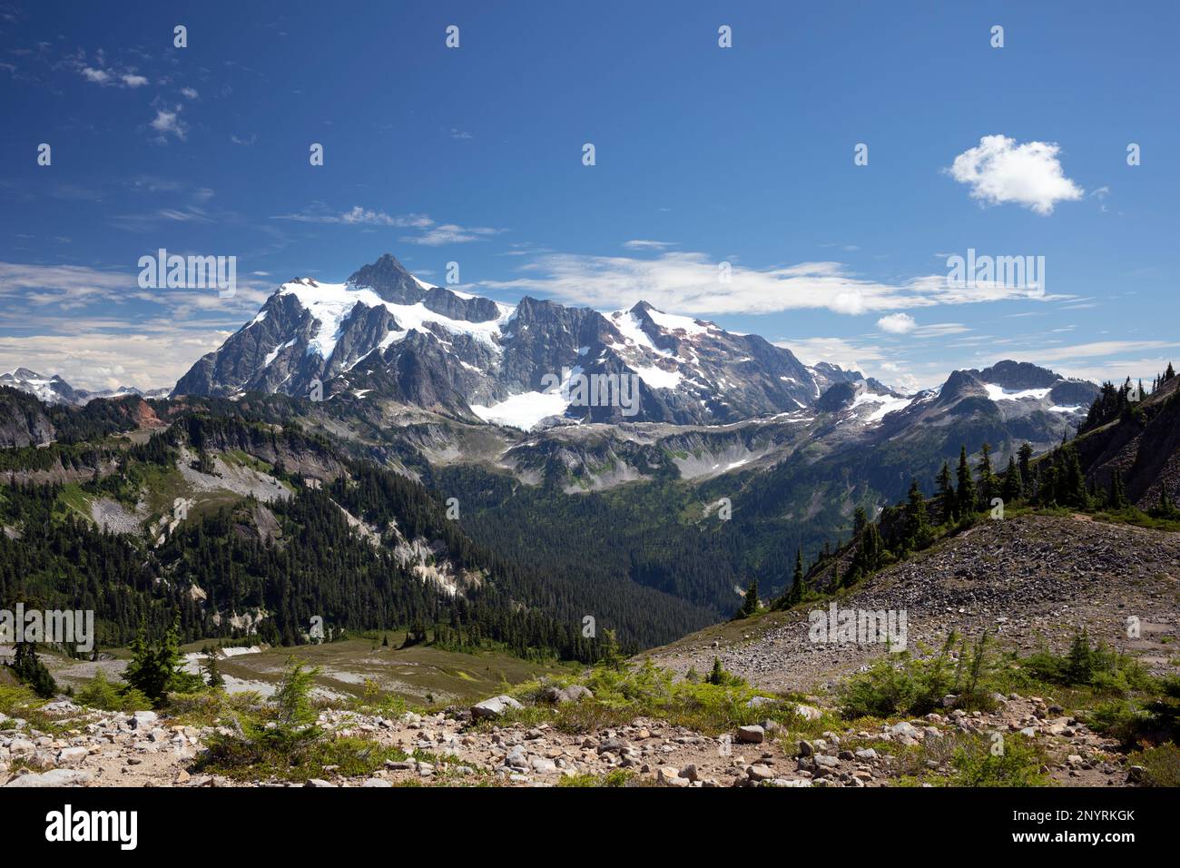 WA24005-00....WASHINGTON - Monte Shuksan da Ptarmigan Ridge Trail nella Mt Baker-Snoqualmie National Forest. Foto Stock