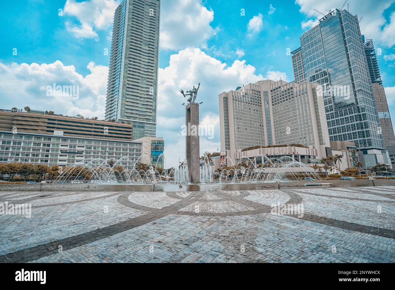 più bello scenario in indonesia, monumento di benvenuto, tugu selamat datang, giacarta, indonesia Foto Stock