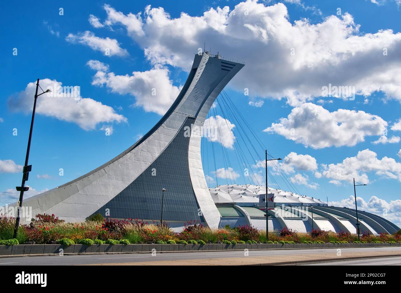 Montreal torre nel 1976 estate Olympic Stadium, Montreal, Quebec, Canada Foto Stock