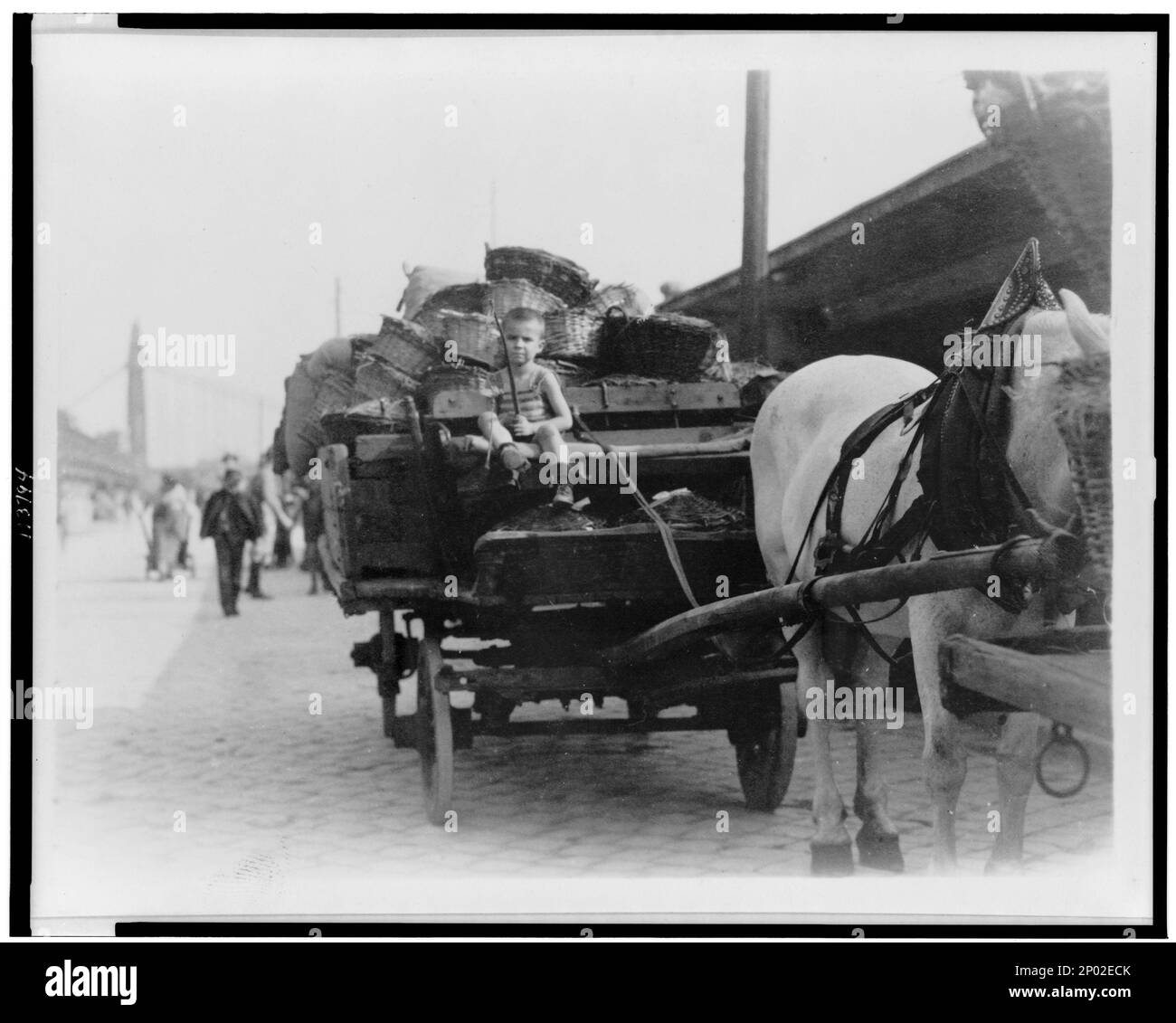 Ragazzo che guida carro trainato da cavalli caricato con cestini, Ungheria. Frank and Frances Carpenter Collection, Boys,Hungary,1920-1930, Carts & Wagons,Hungary,1920-1930. Foto Stock