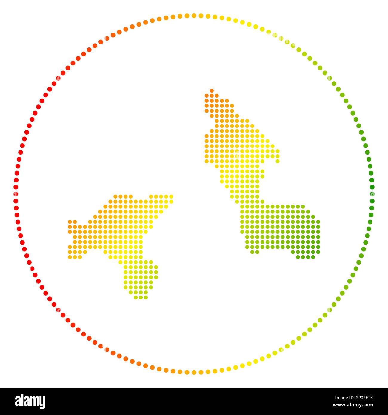 Badge digitale Cooper Island. Mappa in stile punteggiato di Cooper Island in cerchio. Icona tecnica con punti sfumati. Bella illustrazione vettoriale. Illustrazione Vettoriale