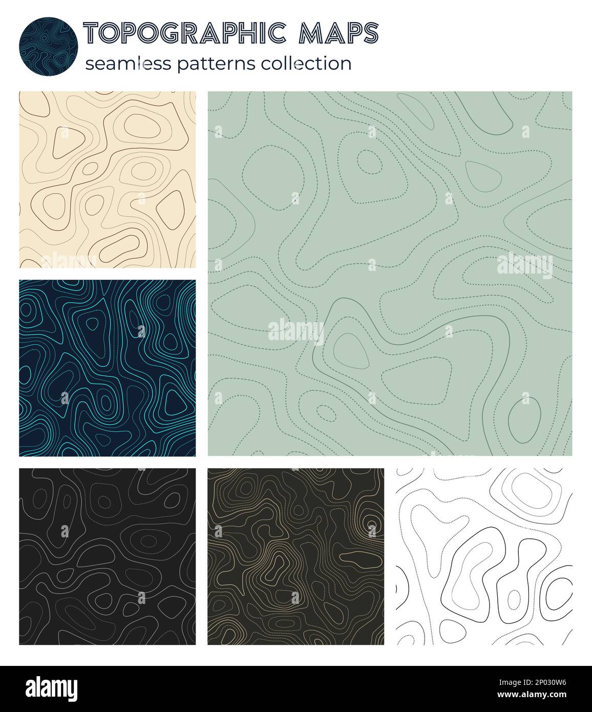 Mappe topografiche. Motivi isolati artistici, design senza cuciture. Sfondo fresco e inclinabile. Illustrazione vettoriale. Illustrazione Vettoriale