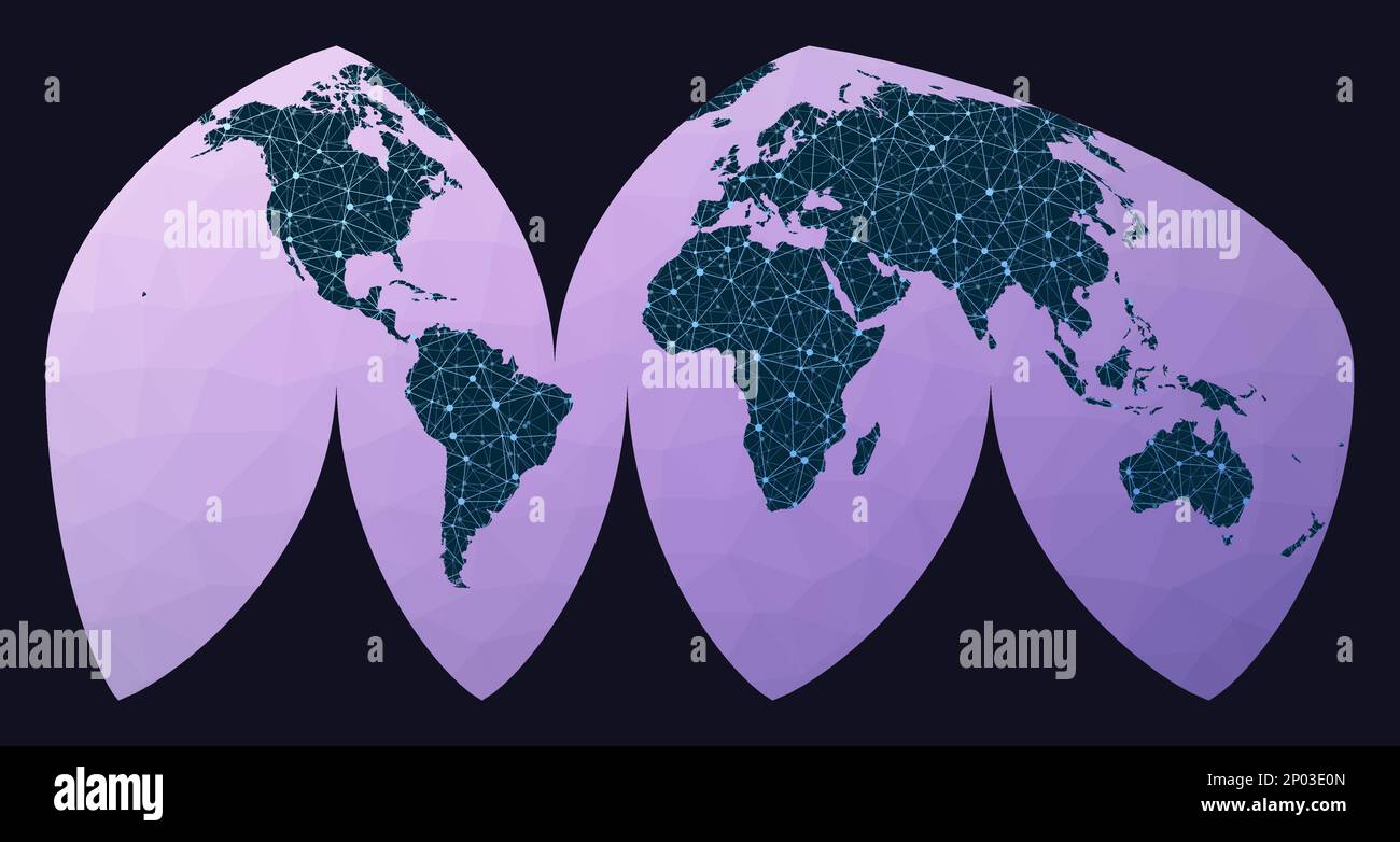 Grafico della mappa del mondo. Proiezione eumorfica interrotta da Boggs. Mappa della rete mondiale. Illustrazione Vettoriale