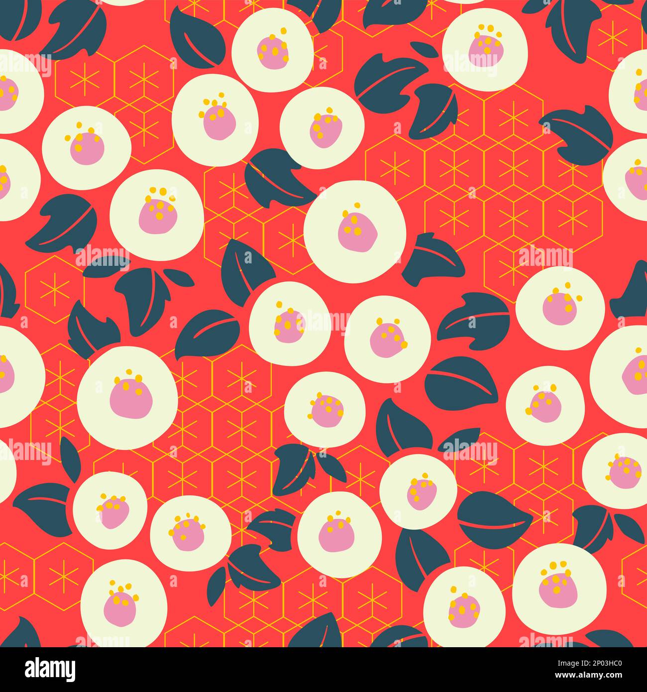 Vector retro Vintage Giapponese, Coreano o Cinese Abstract Floral modello di superficie senza cuciture per prodotti, tessuti o stampe di carta da imballaggio. Illustrazione Vettoriale