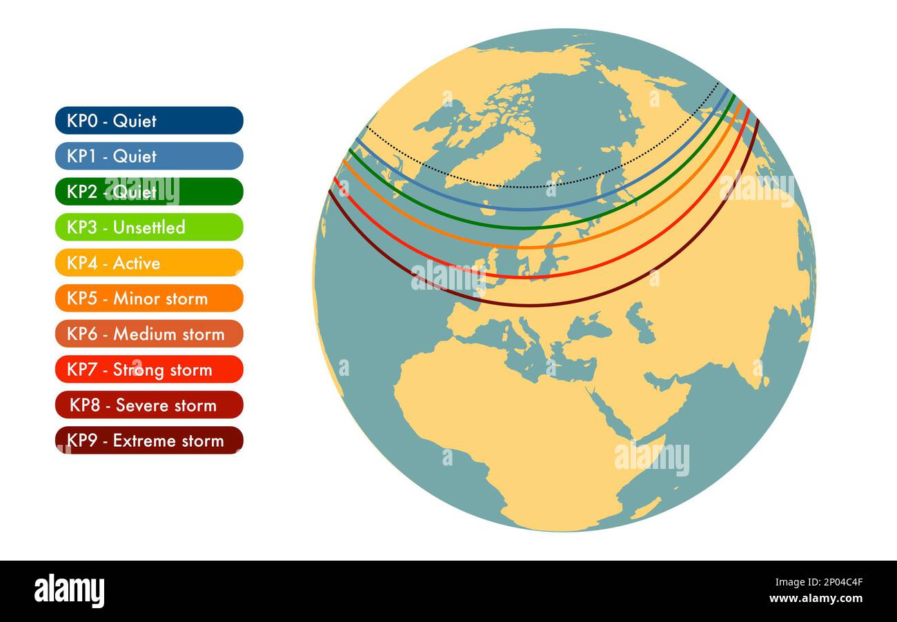 Mappa mondiale di intensità e visibilità dell'aurora boreale Foto Stock