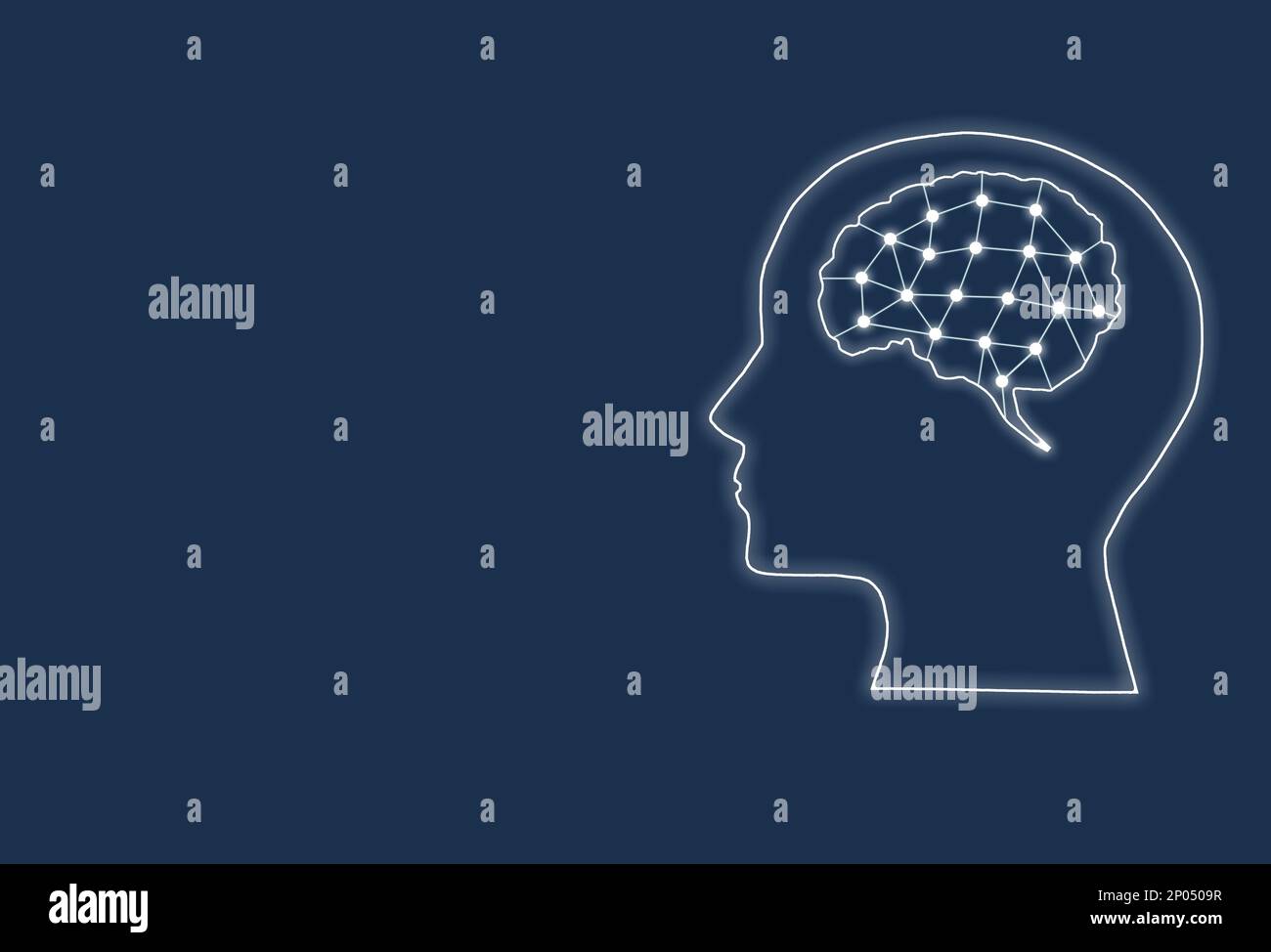 silhouette della testa di intelligenza artificiale umana, design tecnologico creativo Foto Stock