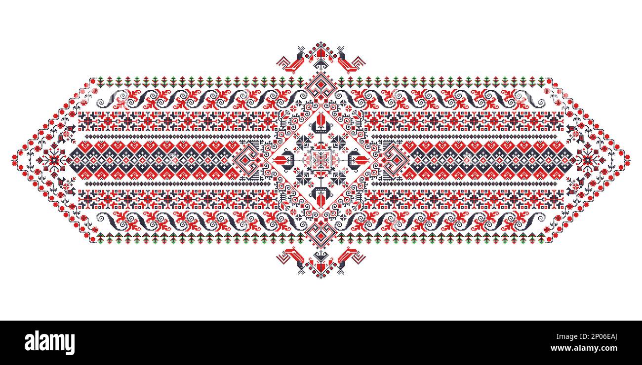 Tradizionale elemento di design vettoriale per ricami rumeni su sfondo bianco Illustrazione Vettoriale