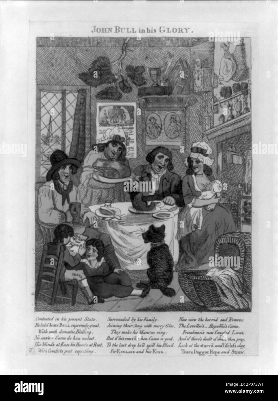 Giovanni Bull nella sua gloria. Collezione British Cartoon Prints . John Bull (carattere simbolico),1700-1800. , Vita domestica,Inghilterra,1700-1800. Foto Stock