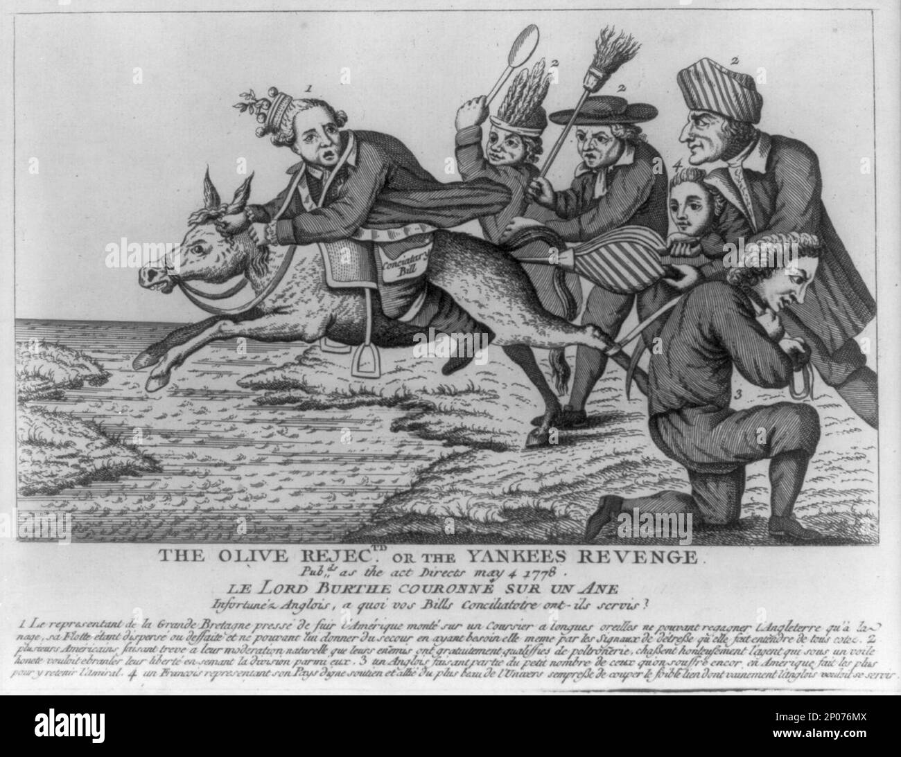 La vendetta di olive o la vendetta di Yankees. British Cartoon Prints Collection , pubblicato in: The American Revolution in drawings and prints; una lista di controllo della grafica 1765-1790 nella Library of Congress / compilato da Donald H. Cresswell, con una prefazione di Sinclair H. Hitchings. Washington : [in vendita dal Supt. Dei documenti, U.S. Govt. Stampa. OFF.], 1975, no 732. Negoziati di pace,Stati Uniti,1770-1780. , Asini,1770-1780. , Punizione e tortura, 1770-1780. , Stati Uniti,Storia,Rivoluzione, 1775-1783. Foto Stock